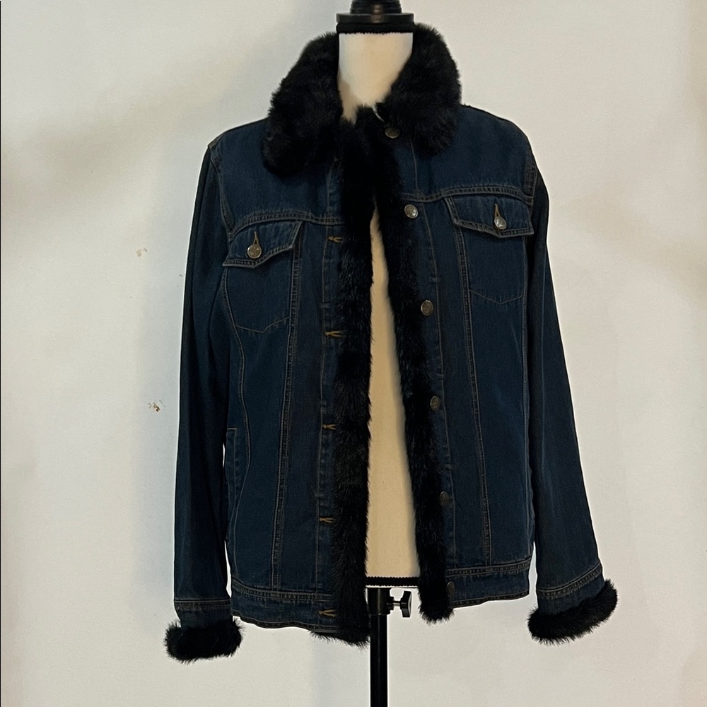 DENNIS BASSO Women's Denim Jacket with Faux Fur Trim Sz. S